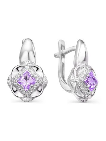 Chic Silver Earrings With Amethyst And Crystals, image 