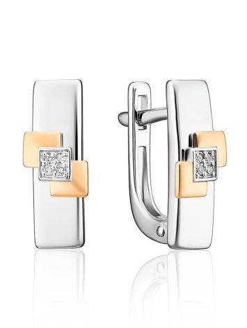 Geometric Silver Earrings With Gold And Diamonds The Diva, image 