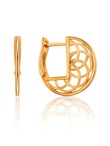 Laced Gold Plated Silver Round Earrings, image 