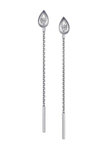 White Gold Threader Earrings With Diamonds, image 