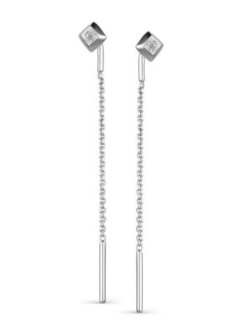 White Gold Chain Dangle Earrings With Diamonds, image 
