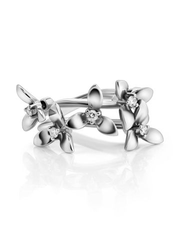 White Gold Floral Ring With Diamonds The Legend, Ring Size: 7 / 17.5, image , picture 3