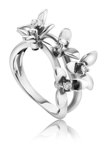 White Gold Floral Ring With Diamonds The Legend, Ring Size: 7 / 17.5, image 