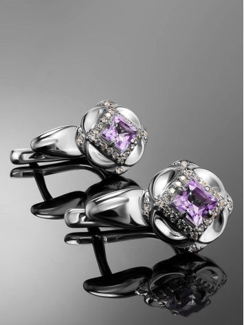 Chic Silver Earrings With Amethyst And Crystals, image , picture 2