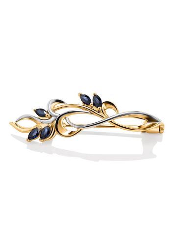 Romantic Two Toned Golden Brooch With Sapphires, image 