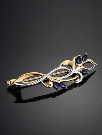 Romantic Two Toned Golden Brooch With Sapphires, image , picture 2