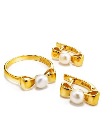 Charming Gold Plated Earrings With Pearl, image , picture 3