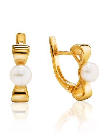 Charming Gold Plated Earrings With Pearl, image 