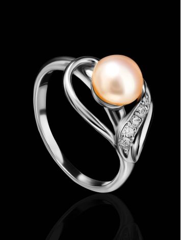 Classy Silver Ring With Pearl And Crystals, Ring Size: 6.5 / 17, image , picture 2