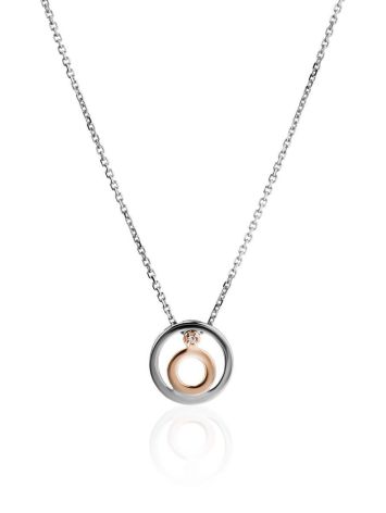 Silver Necklace With Round Diamond Pendant The Diva, Length: 40, image 
