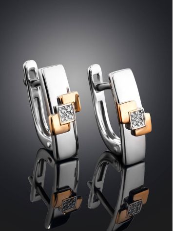 Geometric Silver Earrings With Gold And Diamonds The Diva, image , picture 2