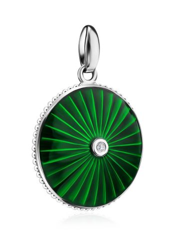 Round Silver Pendant With Green Enamel And Diamond The  Heritage, image , picture 3