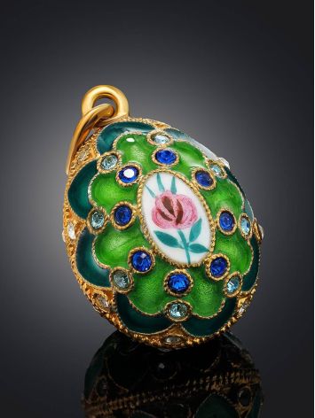Green Enamel Egg Shaped Pendant With Crystals The Romanov, image , picture 2