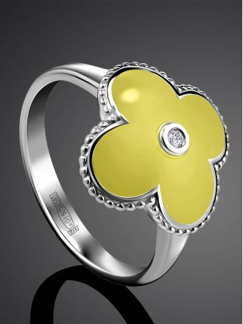Yellow Enamel Clover Shaped Ring With Diamond The Heritage, Ring Size: 6.5 / 17, image , picture 2