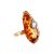 Cognac Amber Golden Cocktail Ring With Nacre The Atlantis, Ring Size: Adjustable, image 