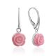 Rose Motif Silver And Spiny Oyster Shell Dangle Earrings, image 