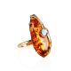 Cognac Amber Golden Cocktail Ring With Nacre The Atlantis, Ring Size: Adjustable, image 