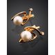 Elegant Golden Earrings With Pearl And Crystals, image , picture 2